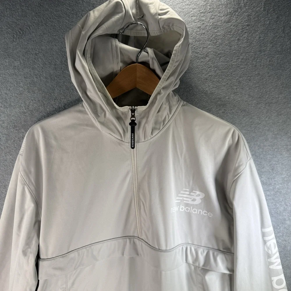 New Balance Men's All Motion 1/2 Zip Windbreaker Jacket Hooded Gray Size Large